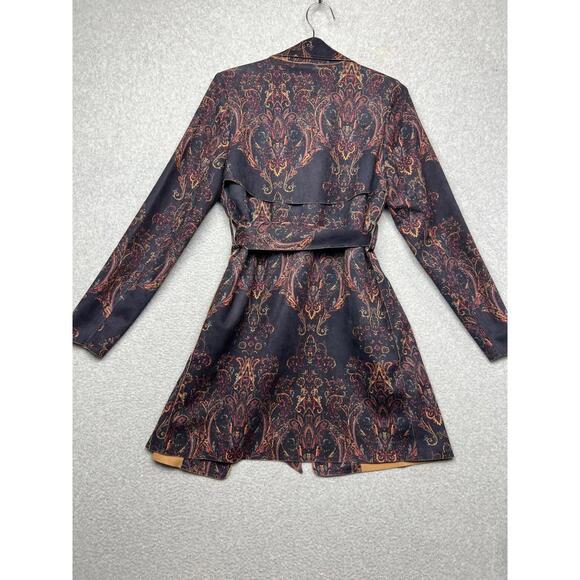Anthropologie Solitaire Womens Midi Trench Jacket Size S Paisley Boho Faux Suede - Picture 2 of 11